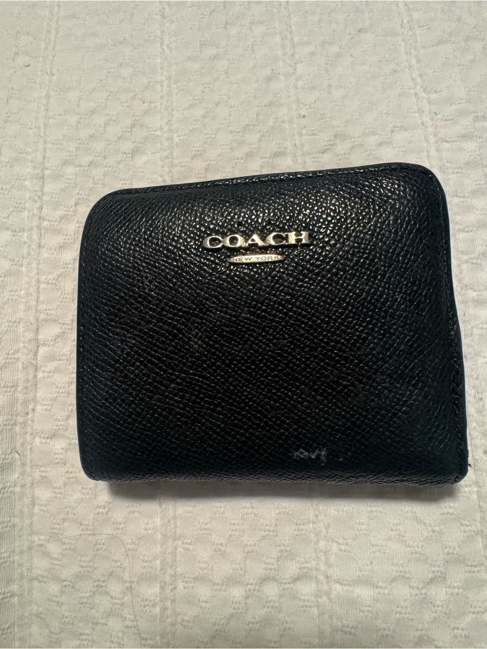 Coach Black Pebbled Leather Zip Wallet with Logo